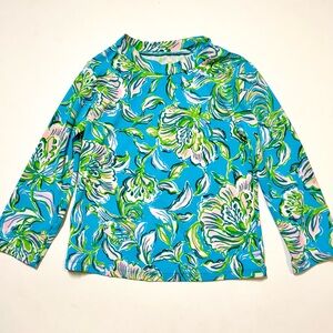 Lilly Pulitzer Floral Long Sleeve Rashguard Swim Shirt Blue & Green Girls Size 6